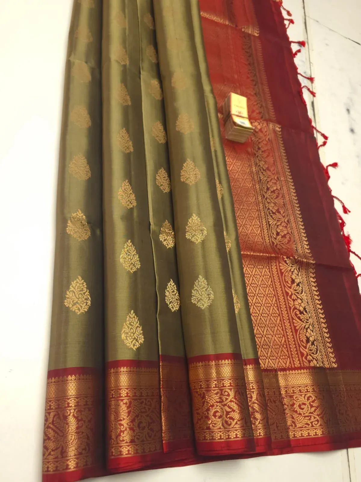 Olive Brown Pure Kanchi Handloom Soft Silk Saree